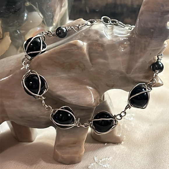 Twisted in Black wire wrap bracelet - Picture 1 of 7